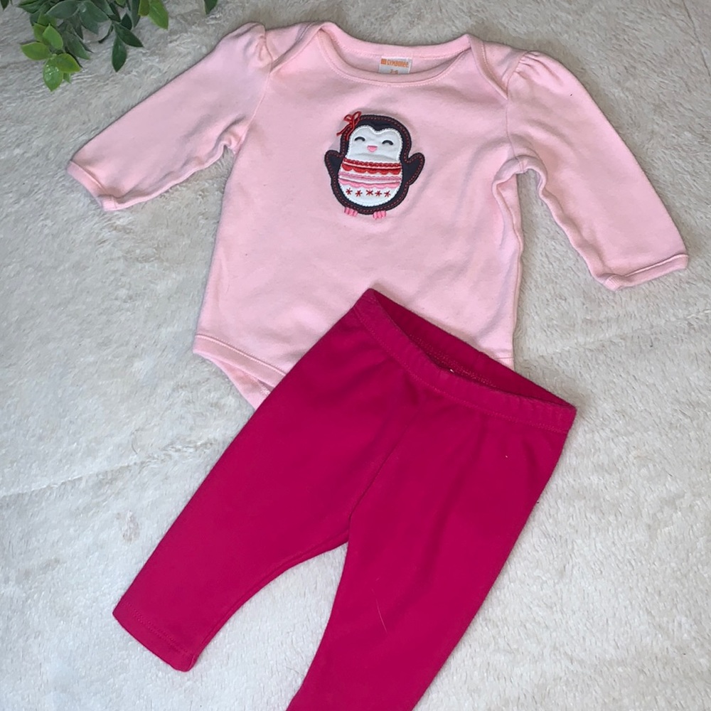 Gymboree 3-6M 2 pc. Pink Penguin Set Onesie & Leggings
